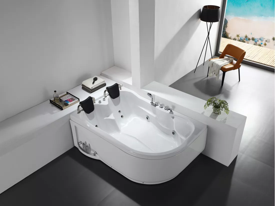 Baignoire balnéo blanche - 2 places - 385 L - 181 x 121 x 65 cm - Angle gauche - RAFINA