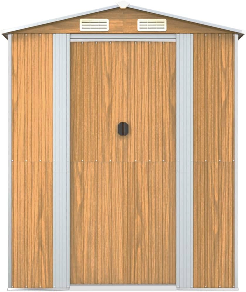 vidaXL Geräteschuppen Gerätehaus Garten Schuppen Gartenhaus Hütte Haus Laube Gartenschuppen Lagerschuppen Hellbraun 192x855x223cm Verzinkter Stahl