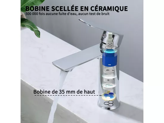 Robinet Salle de Bain Chromé Mitigeur de Lavabo à Deux Voies pour Salle de Bain Robinet de Lavabo en Laiton Robinetterie Moderne