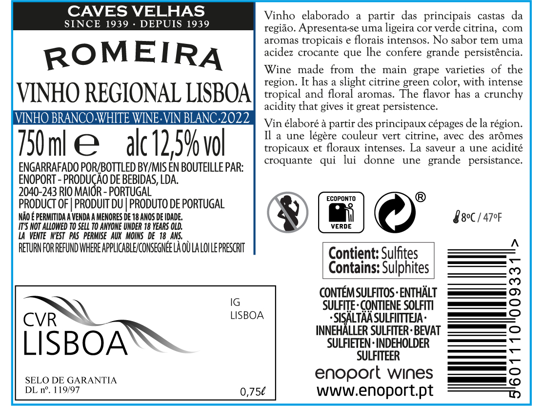 VINHO BRANCO ROMEIRA LISBOA 0.75L