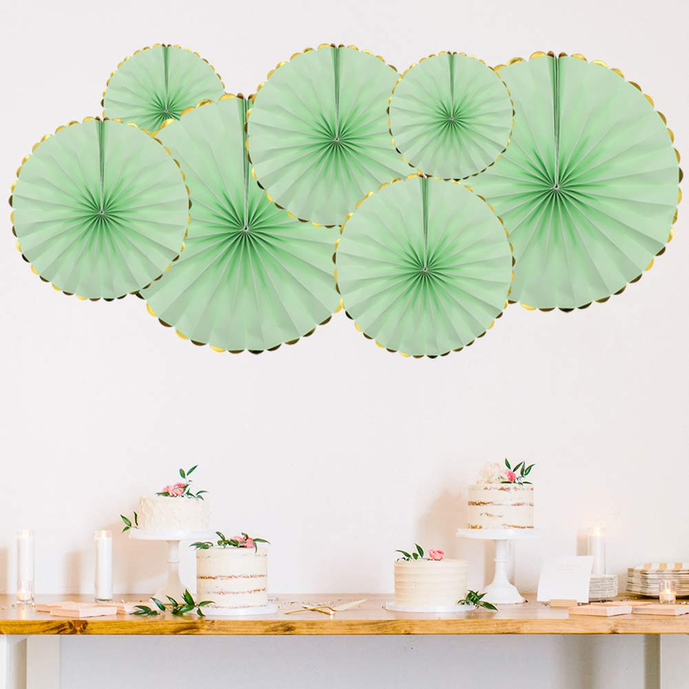 (6er Set) Papier Fächer Deko Rosetten Party / Geburtstag / Hochzeit - Grün / Gold