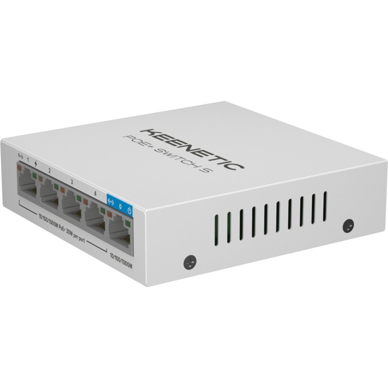 Keenetic PoE+ Switch 5 (KN-4610) Commutateur Gigabit 5 ports avec 4 ports PoE+ et budget énergétique de 60 W