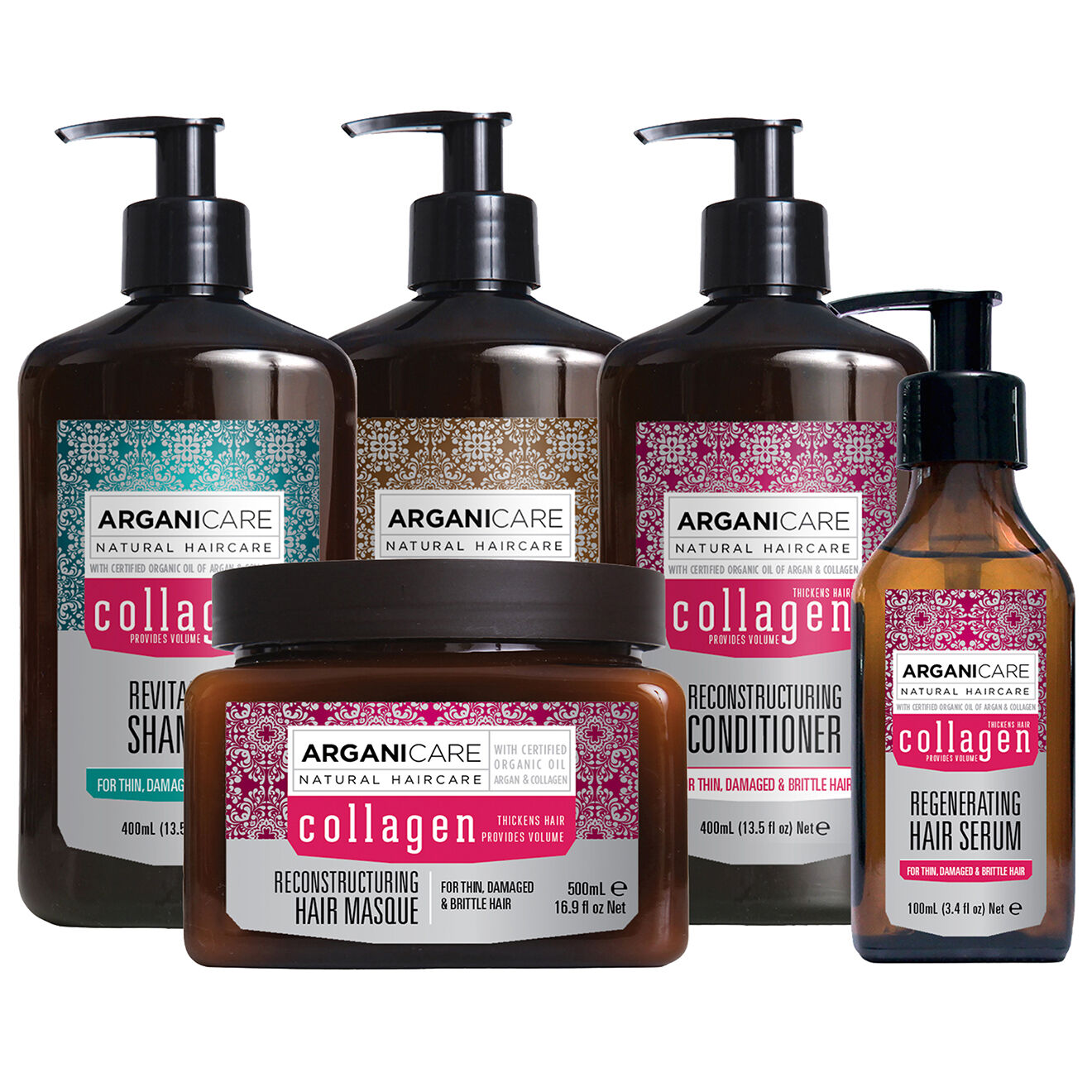 Arganicare Kit Rituel réparation intense au Collagène cheveux fins et dévitalisés - 5 pièces
