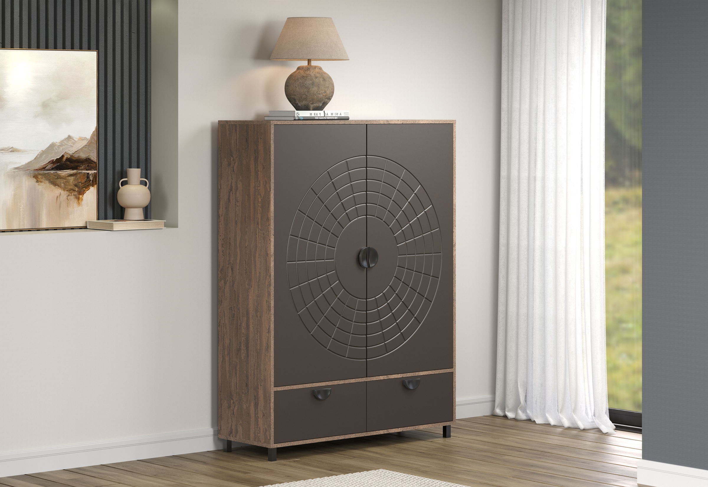 INOSIGN Highboard »Fusion« 1 Stk. tlg. Stauraumschrank mit besonderem Kreismuster - (B/T/H) 120/42/163 cm