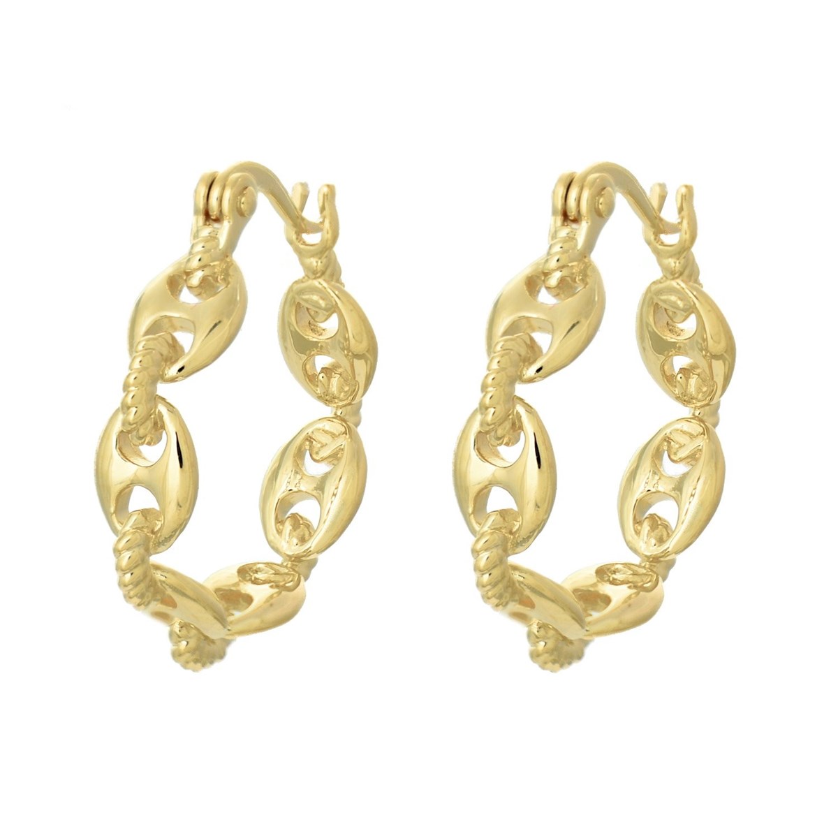 Boucles d'oreilles Créoles suite de grain de café reliés par un anneau effet tressé Plaqué or 750 3 microns