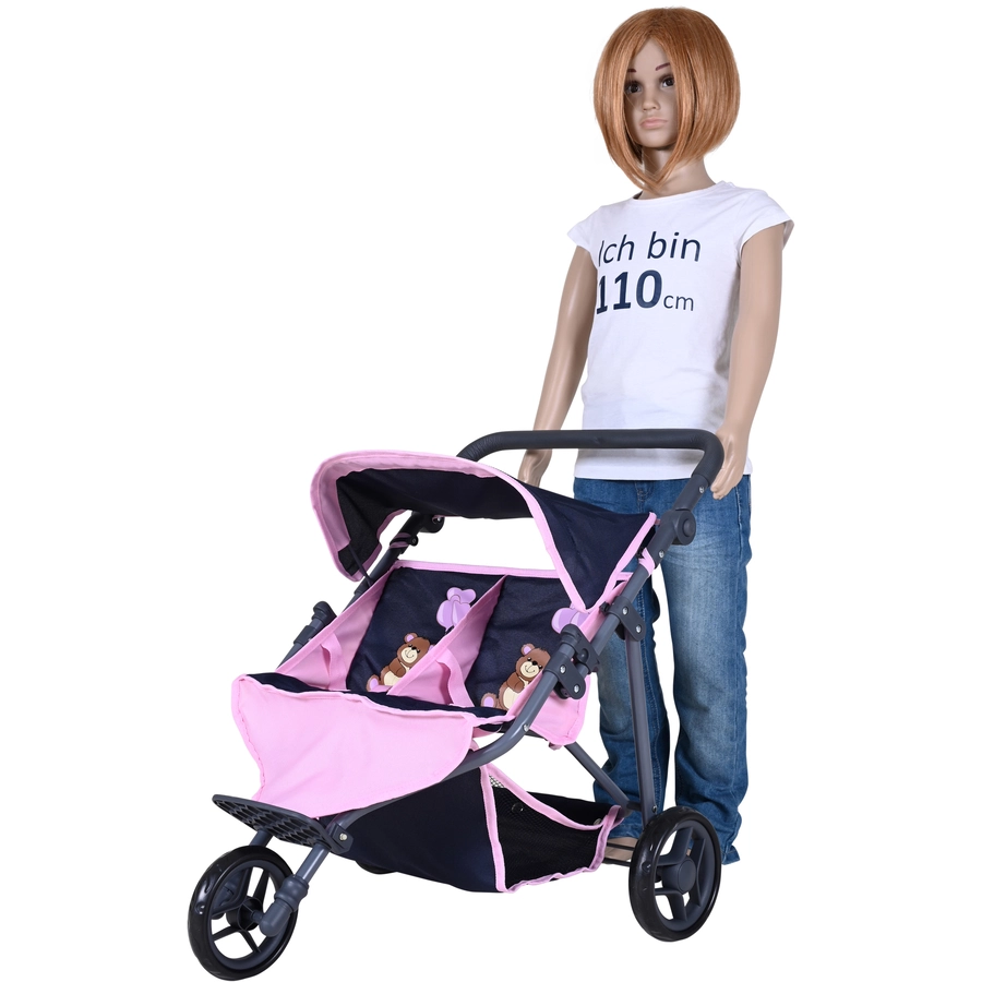 knorr toys® Zwillingspuppenwagen Duo - Navy pink bear blau