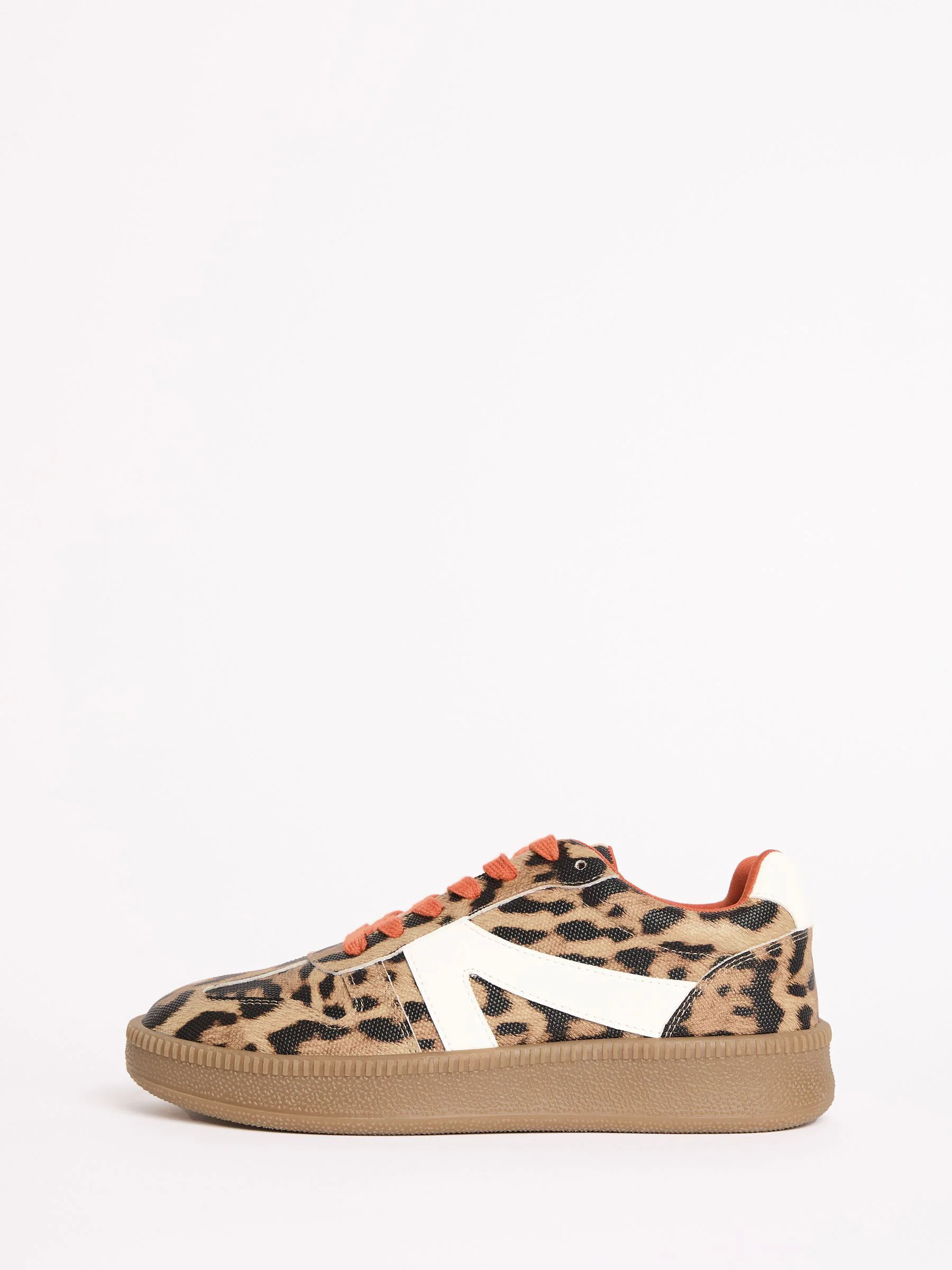 Bruin met luipaardprint - Friends Like These retro sportschoenen met veters en rubberen zool