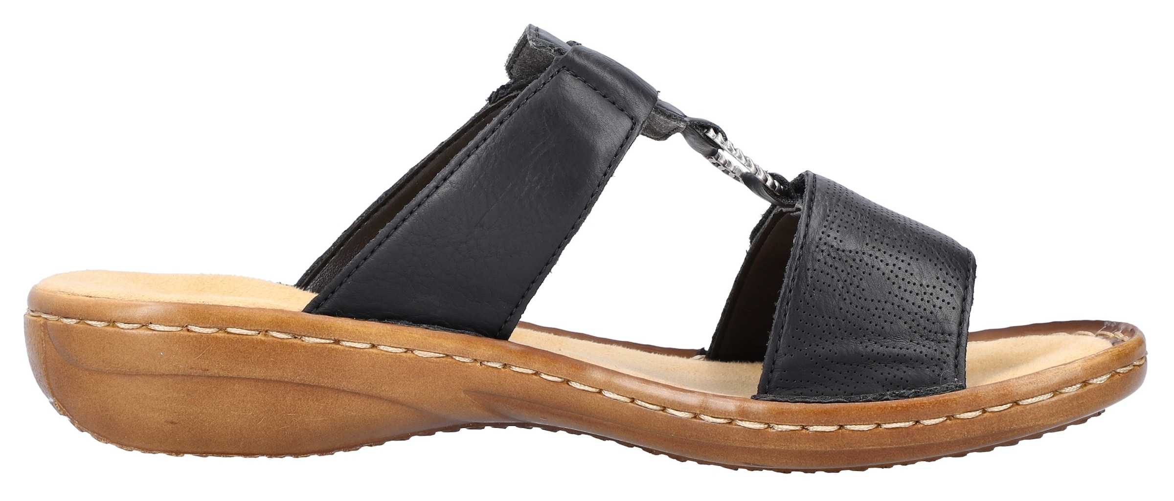 Rieker Pantolette  , Keilabsatz, Sommerschuh, Schlappen mit Schmuckring