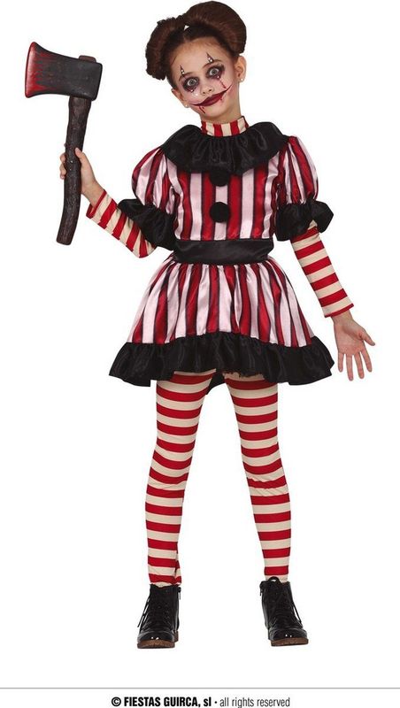 Gestreepte Clown - Kostuum - Rood Wit - Kraag Inclusief