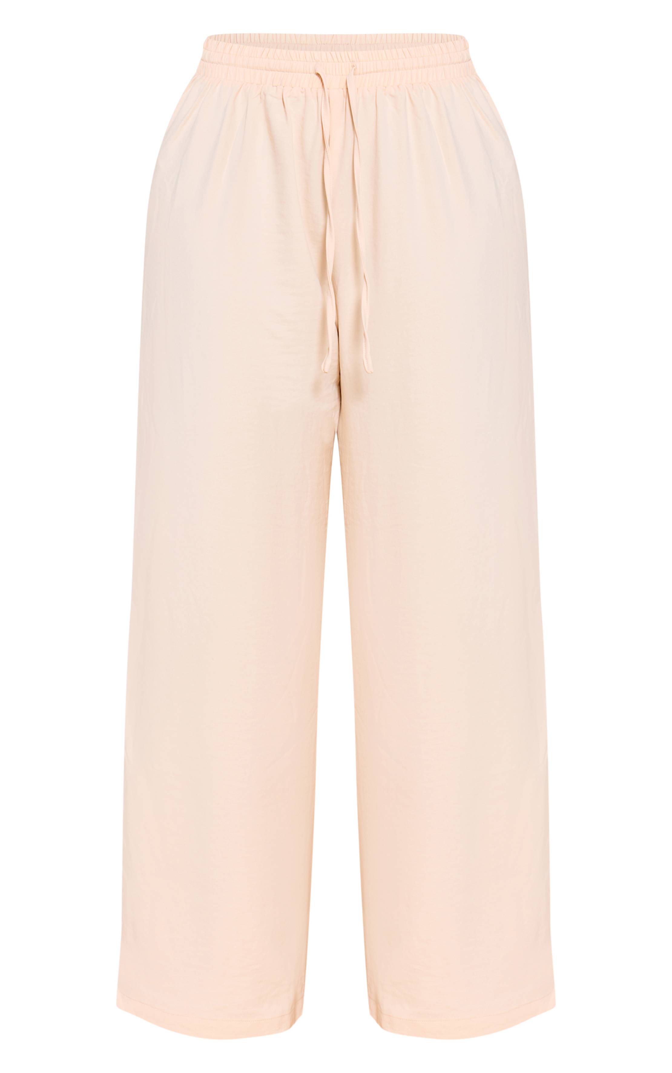 Pale Yellow Pantalon Large Taille Élastiquée En Satin Martelé Crème Beurre Shape