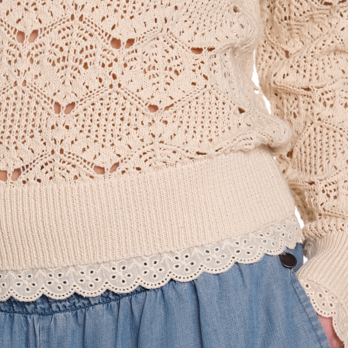 Gina Benotti Damen Strickpullover in Häkel-Optik beige