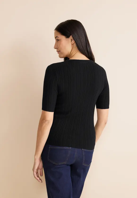 Kurzarm Strickpullover - Black