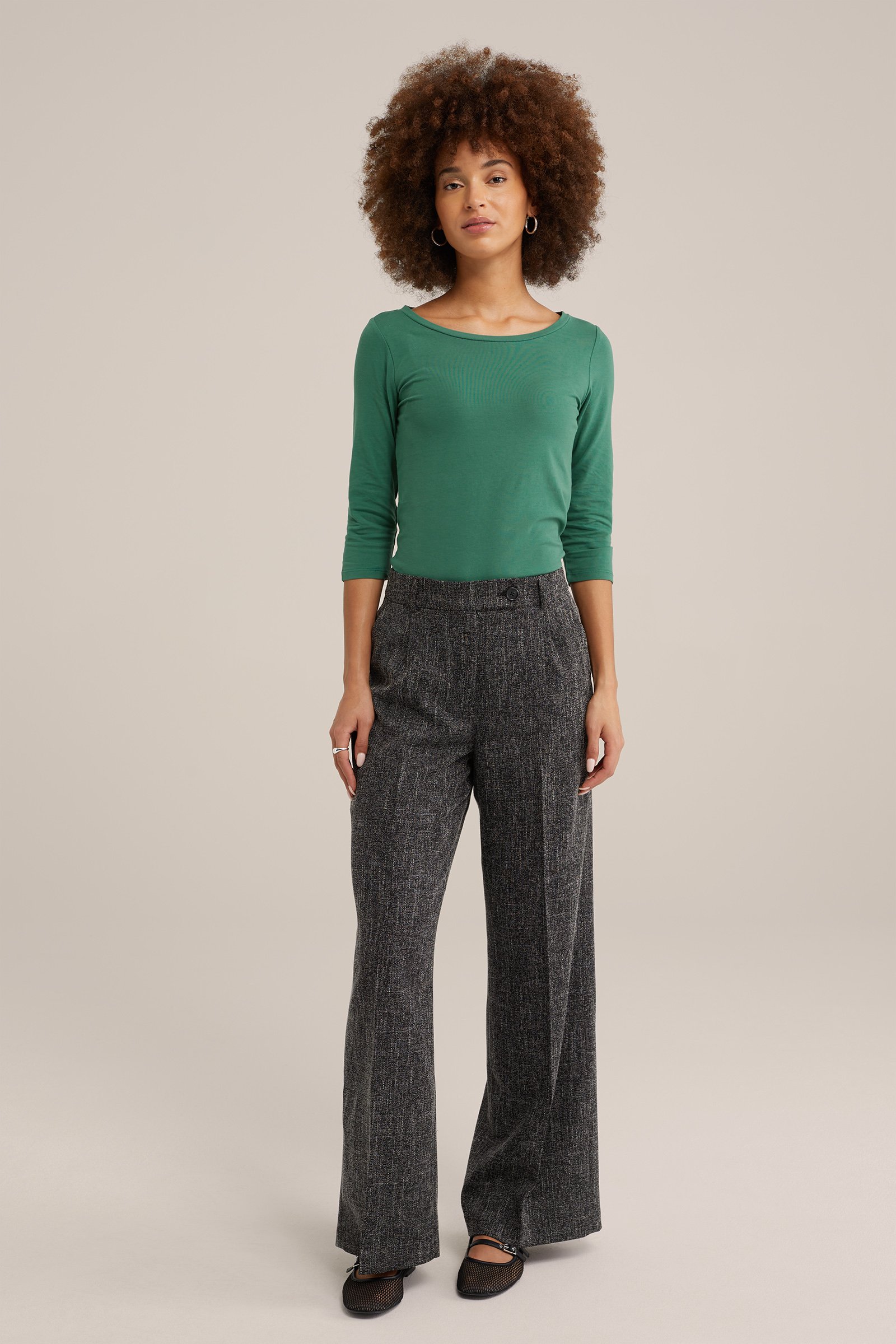 T-shirt met driekwart mouwen WE Fashion Lichtgroen