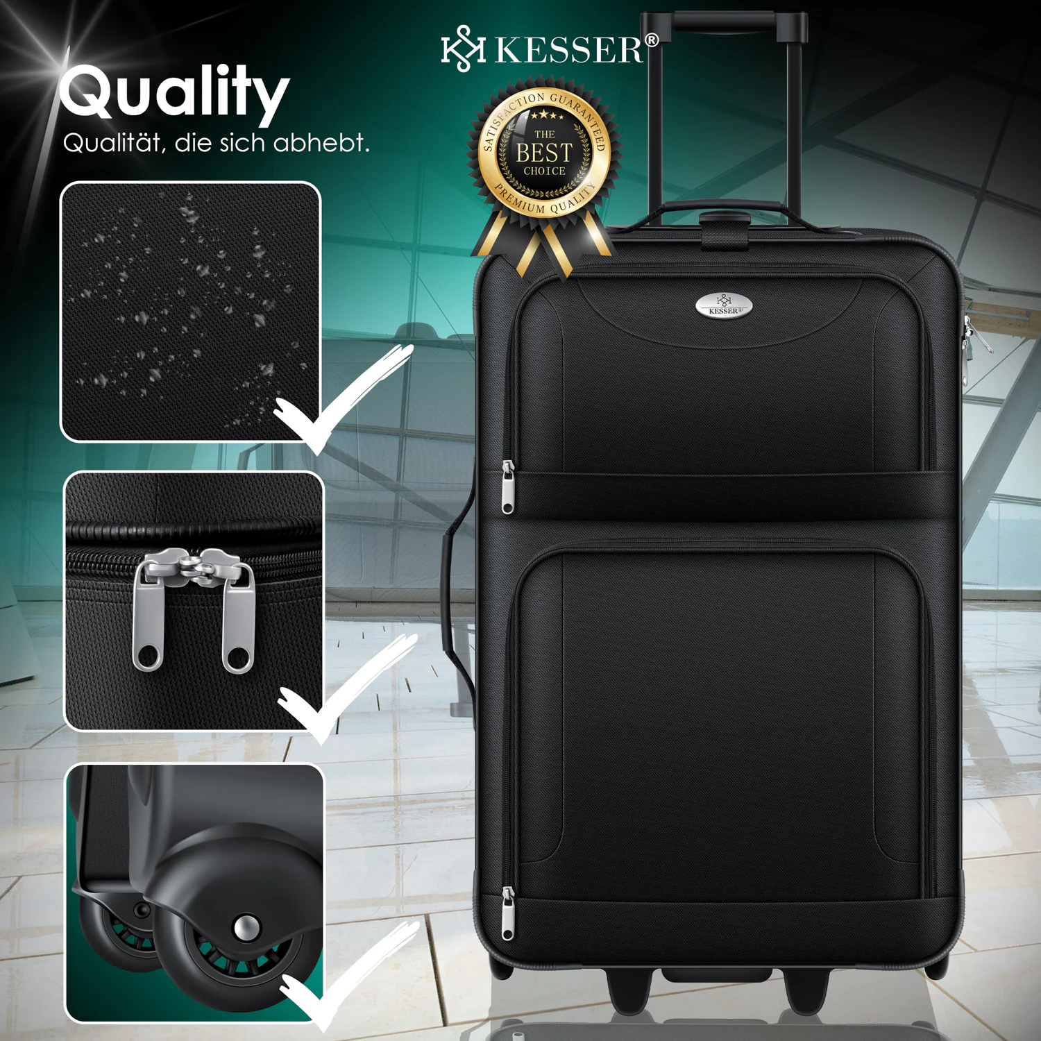 KESSER® 4tlg Trolley Kofferset | Reisekoffer Setmit Rollen | Komplettes Business 4er Set | S M L XL | Netzfach | Rollen | Teleskopgriff | Koffer Reisetaschen Stoffkoffer | Handgepäck |