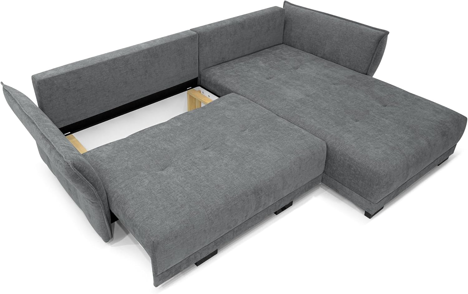 COMFORTE Deluxe L Ecksofa mit Schlaffunktion und Bettkasten, universell montierbar, 250 x 187 x 95 cm, Rosario-Stoff (Grau)