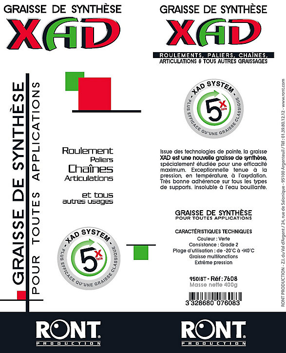Graisse XAD de synthèse 200gr cartouche RontProduction