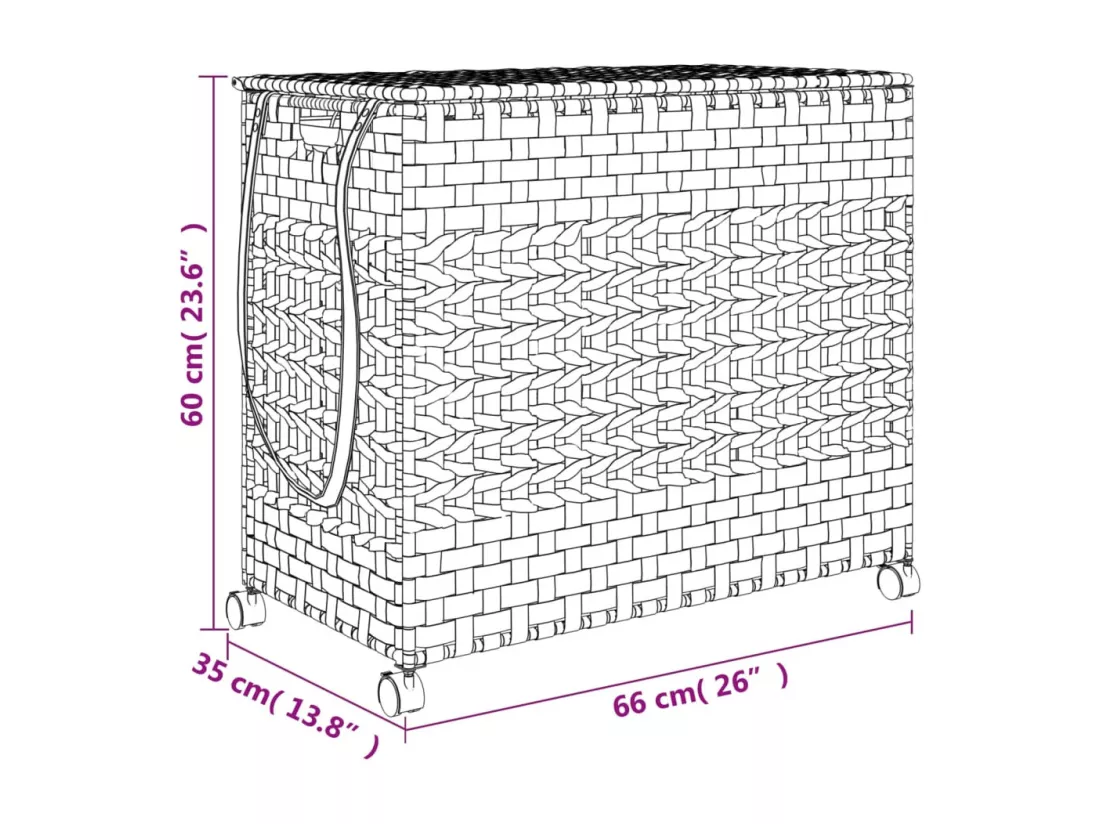 Panier à linge avec roulettes gris 66x35x60 résine tressée