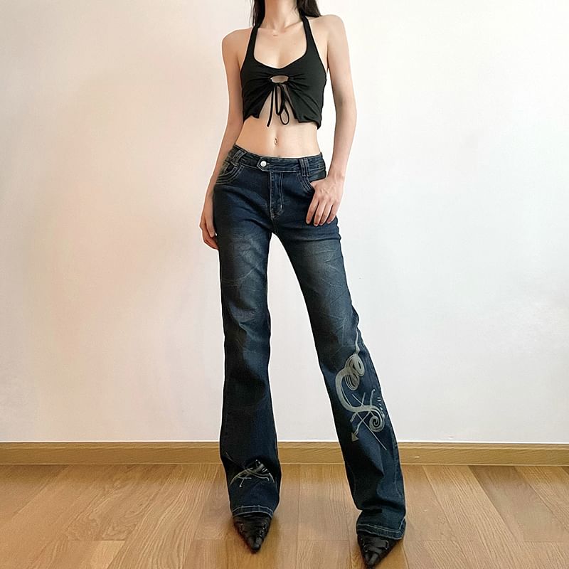 Rosesand - Lage taille grafische print slim-fit boot-cut jeans