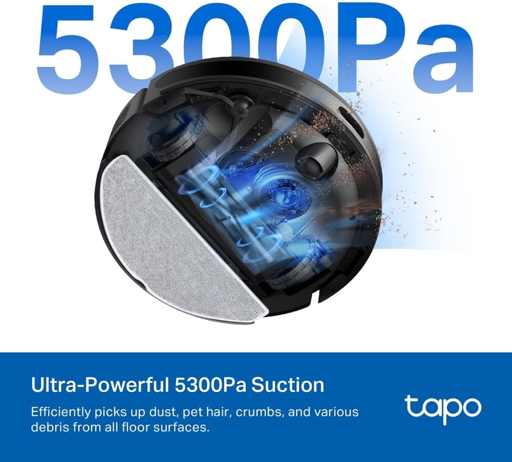 TP-Link Tapo RV20 Max Plus 5300Pa Saugroboter mit MagSlim™ LiDAR Navigation, ultradünnem Design, Auto-Leer-Dock, intelligenter anpassbarer Reinigung und Sprachsteuerung