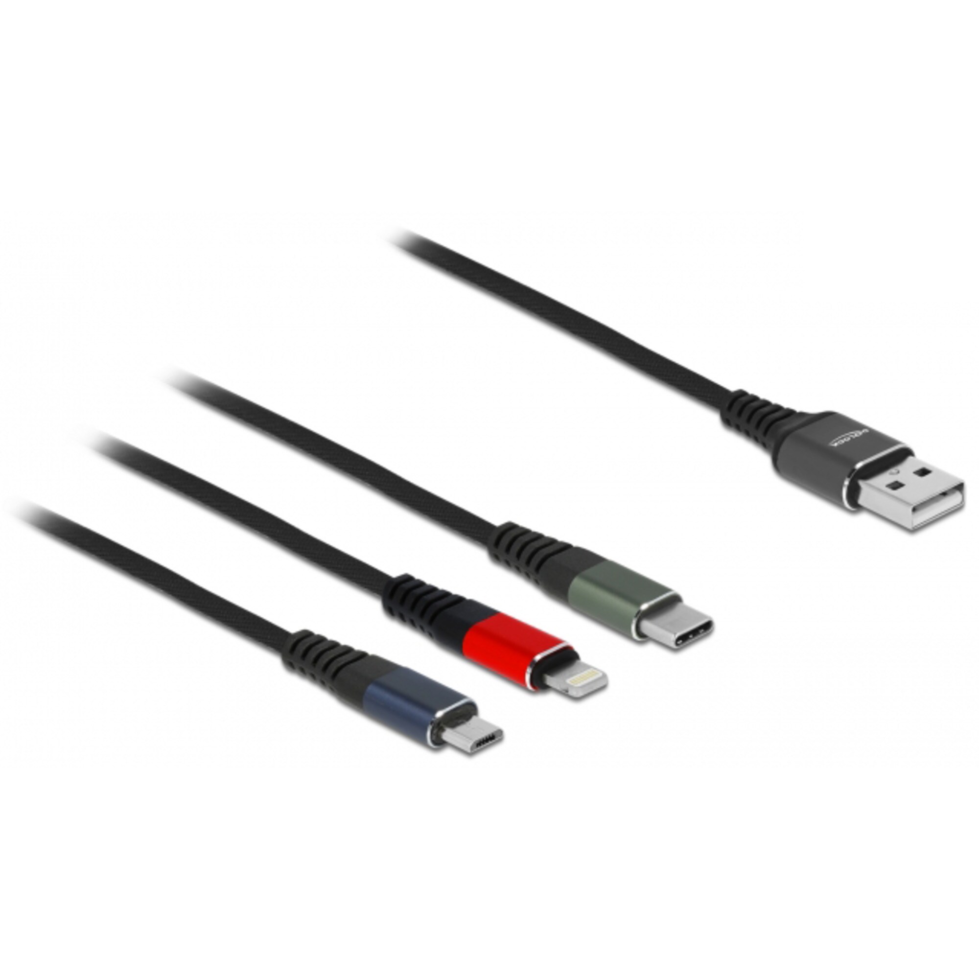 DeLOCK Kabel USB Ladekabel, USB-A Stecker > USB-C + Micro USB + Lightning Stecker