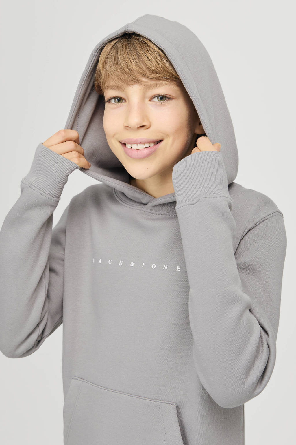 JACK & JONES hoodie JJESTAR met tekst grijs