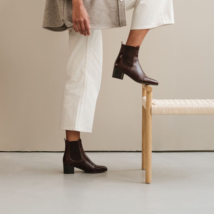 Bottines à talons  en cuir vieilli marron