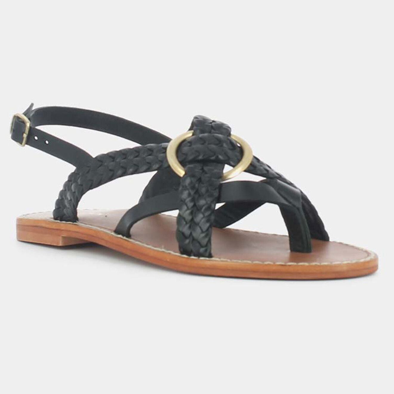 Jonak Sandales plates en Cuir Wood noires