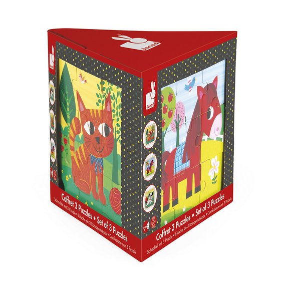 Coffret 3 puzzles en bois : Tornado, Félix, Titus