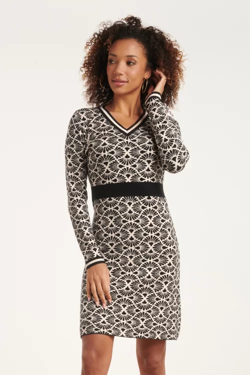 Smashed Lemon Maya gebreide jurk in zwart en zand