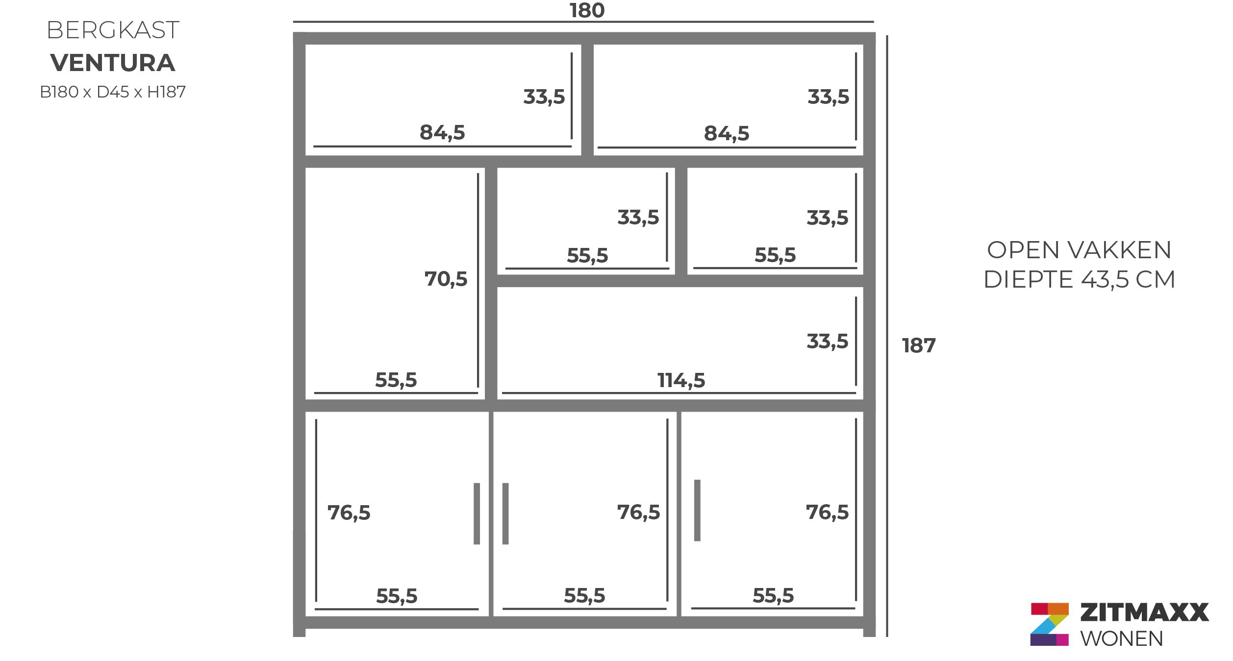 Vakkenkast Ventura - Broadway B180 x D45 x H187 cm