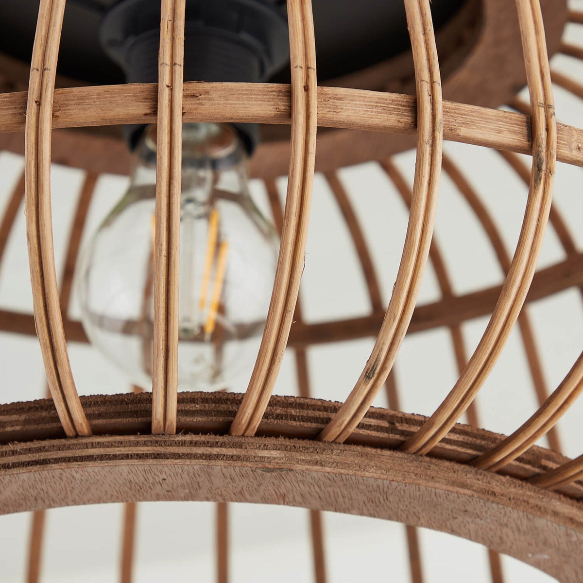 mokebo plafondlamp met rotan lampenkap of Boho lamp 'The Natural', plafondlamp van hout met traliewerklook, bamboe, mandlamp