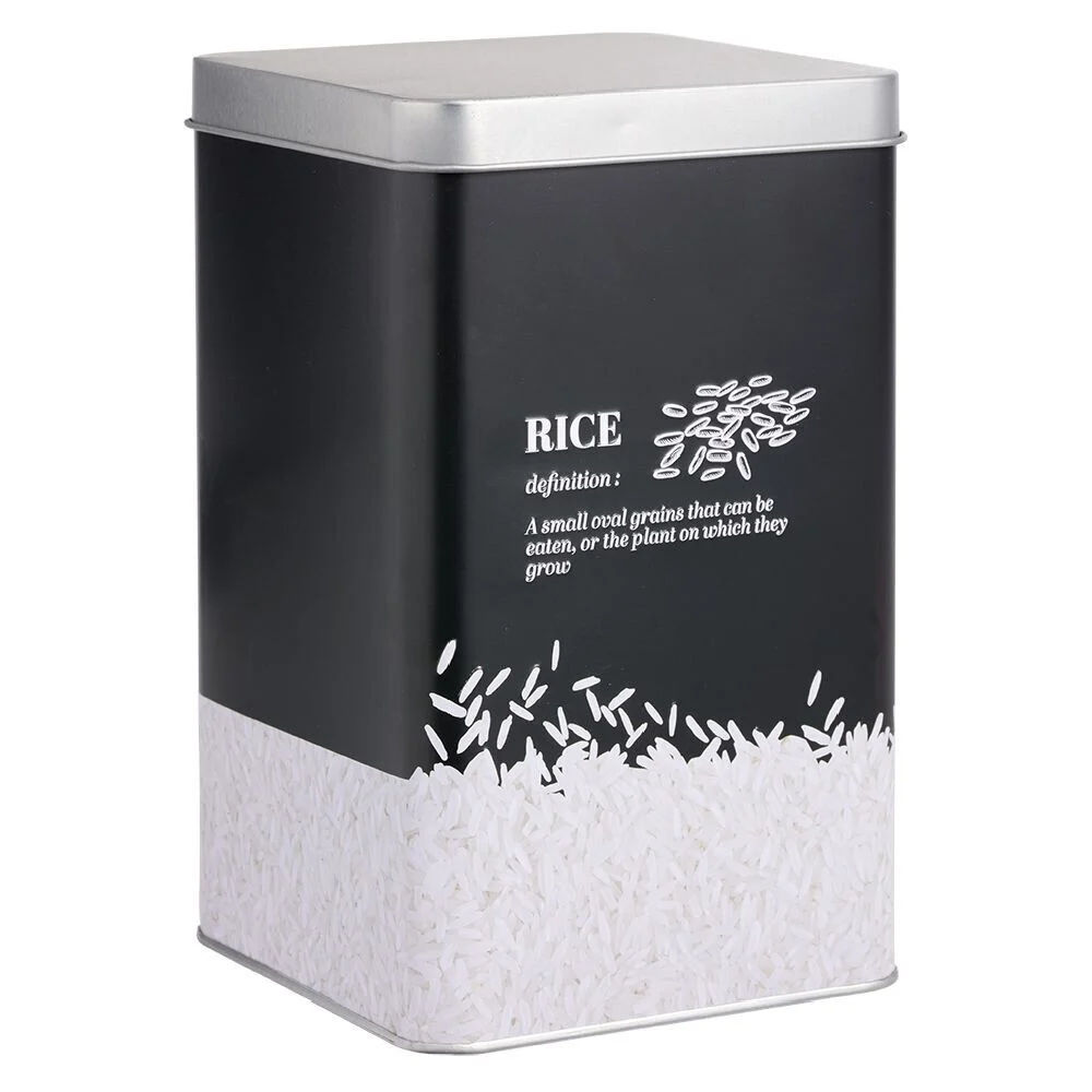 Boîte à riz en métal noir et gris design rice - 10,7x10,7xH.17,5cm