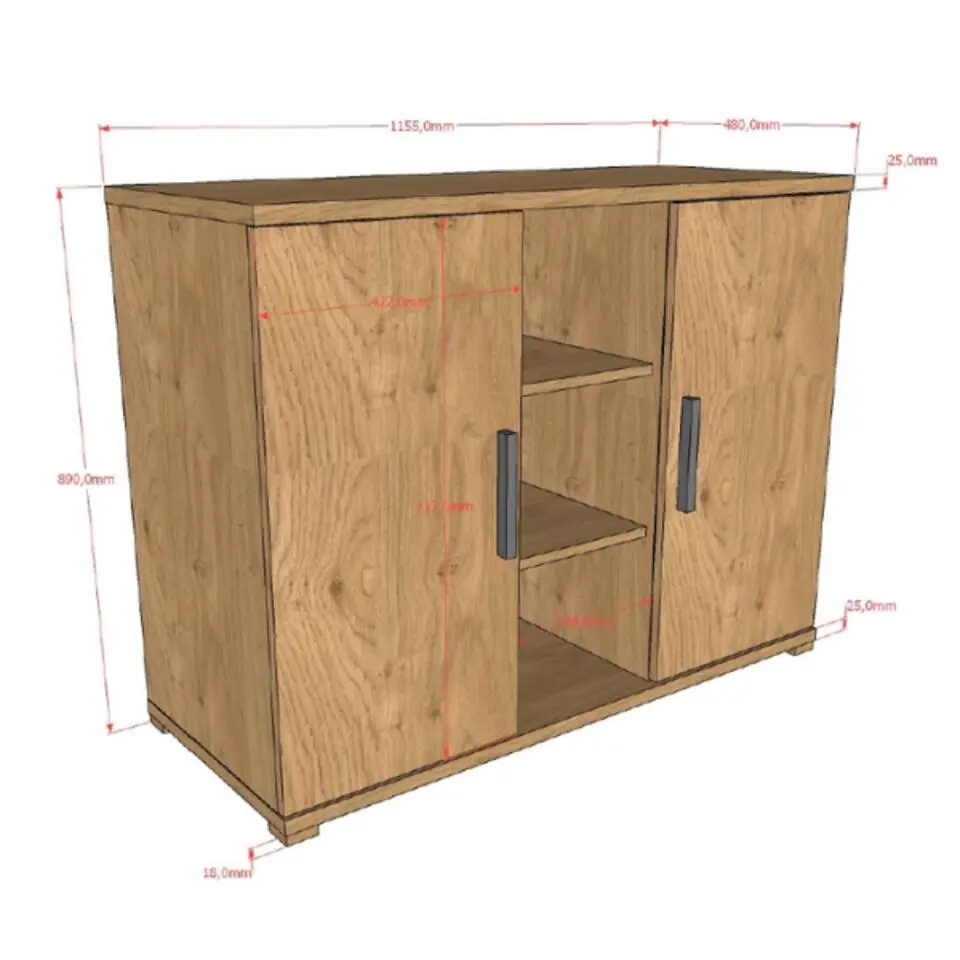 Commode Sammie - 115x48x89cm - met twee deuren - eikdecor