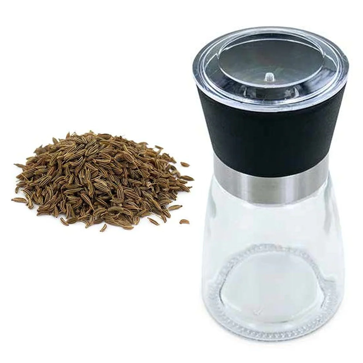 Moulin à épices en verre et céramique + Carvi entier bio Aromandise