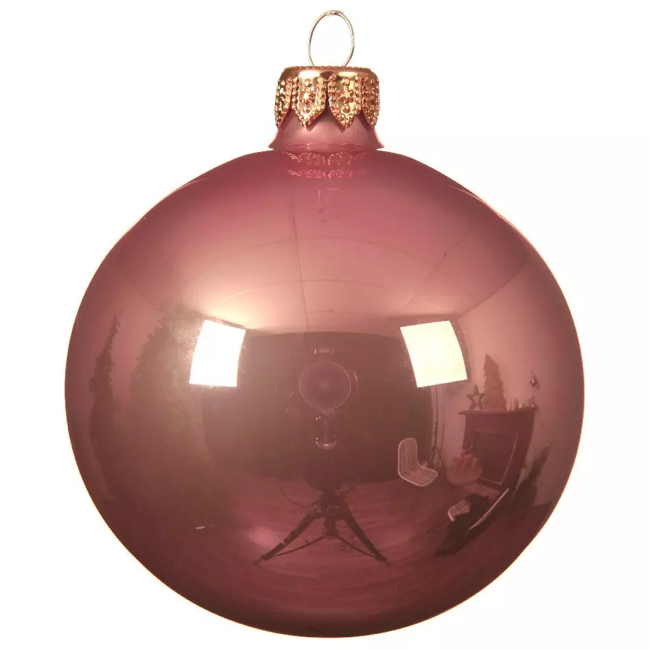 Lot de 4 boules de Noël en verre (D100 mm) Arctique brillantes Vieux rose