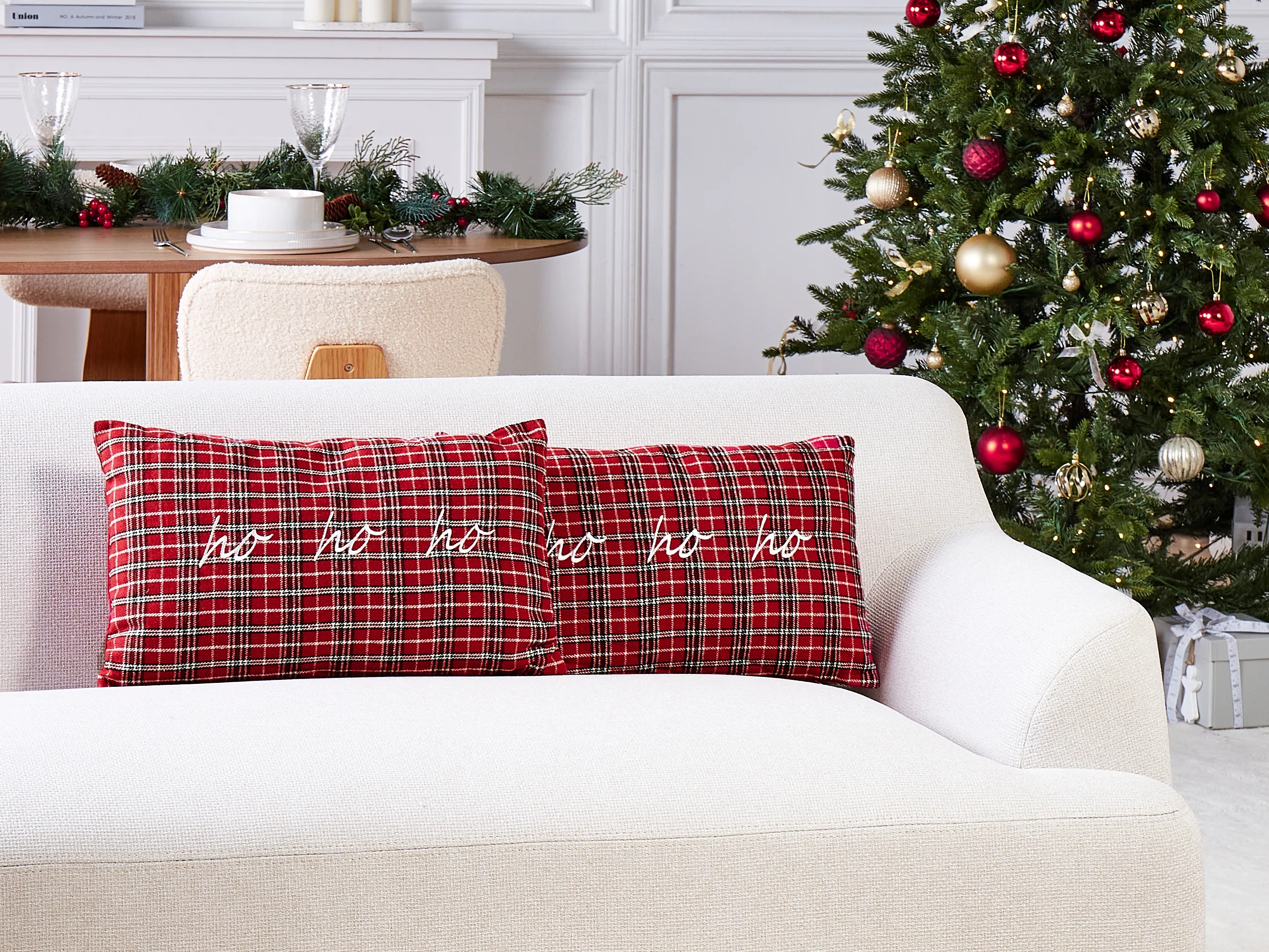 Set van 2 sierkussens MOCHI 30 x 50 cm Rood kerstmotief