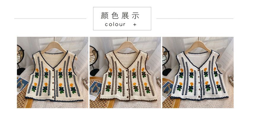 DIYI - Geborduurd gebreid vest met V-hals