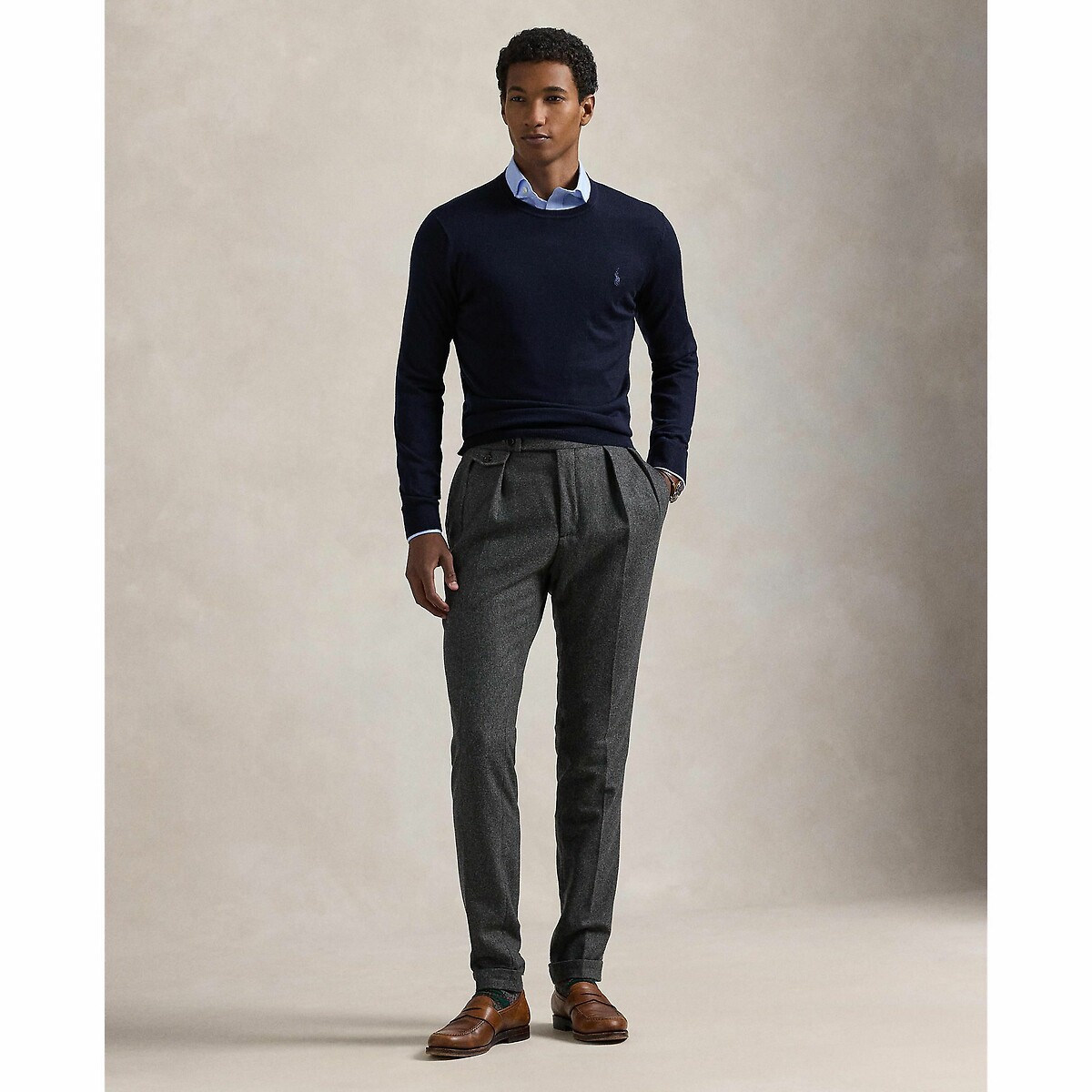 POLO RALPH LAUREN<br>Suéter de gola redonda em lã merino