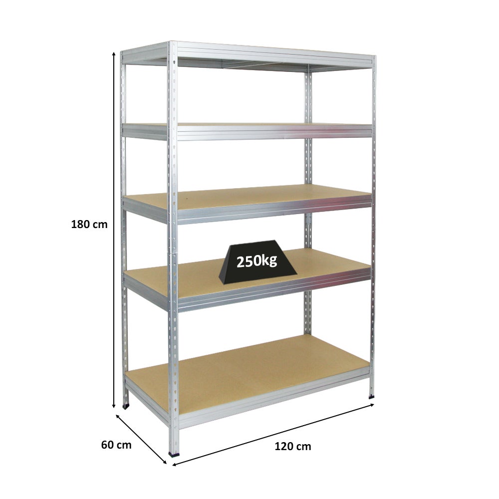 PROREGAL Rivet heavy-duty stellingkast, HxBxD 180 x 120 x 60 cm, draagvermogen 250 kg, innovatief insteeksysteem, gegalvaniseerd