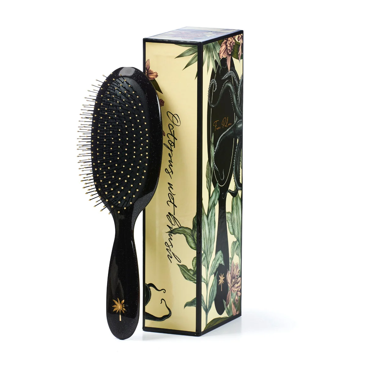 Fan Palm  Medium Wet brush hårbørste, Octopus - Gloss Black w/Glitter