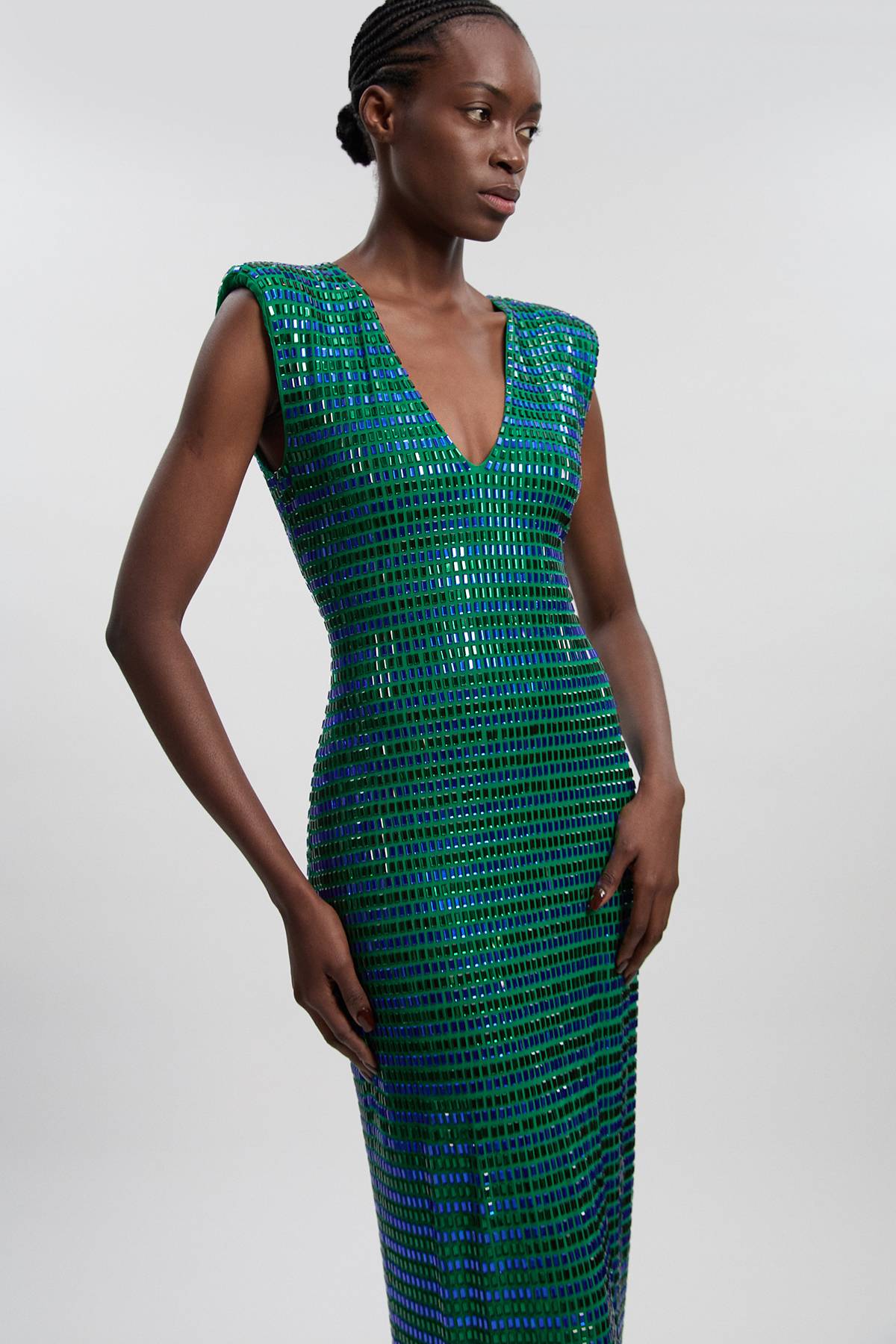 KarenMillen Robe Mi-longue Premium En Jersey Sans Manches À Décolleté Plongeant Ornée De Cristaux