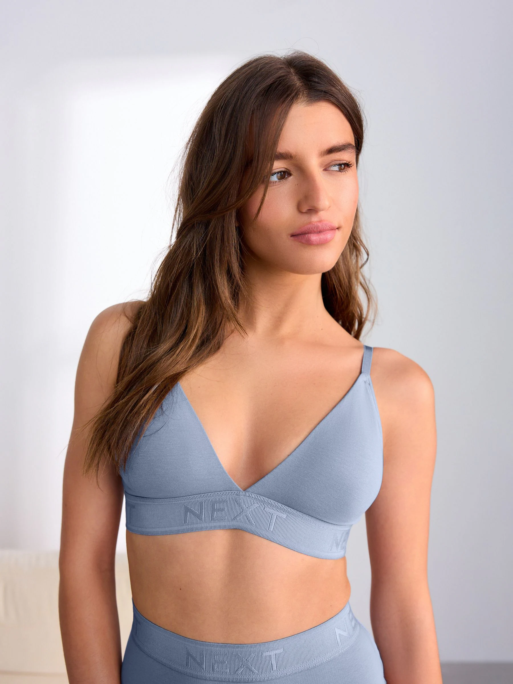 Blauw/ecru - Verpakking van 2 driehoekige bralettes van katoen met logo en ultiem comfort