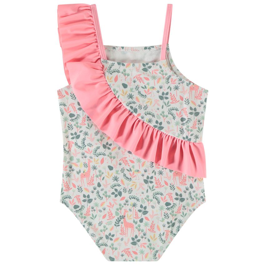 Maillot de bain 1 pièce imprimé floral pour bébé fille - Ecru