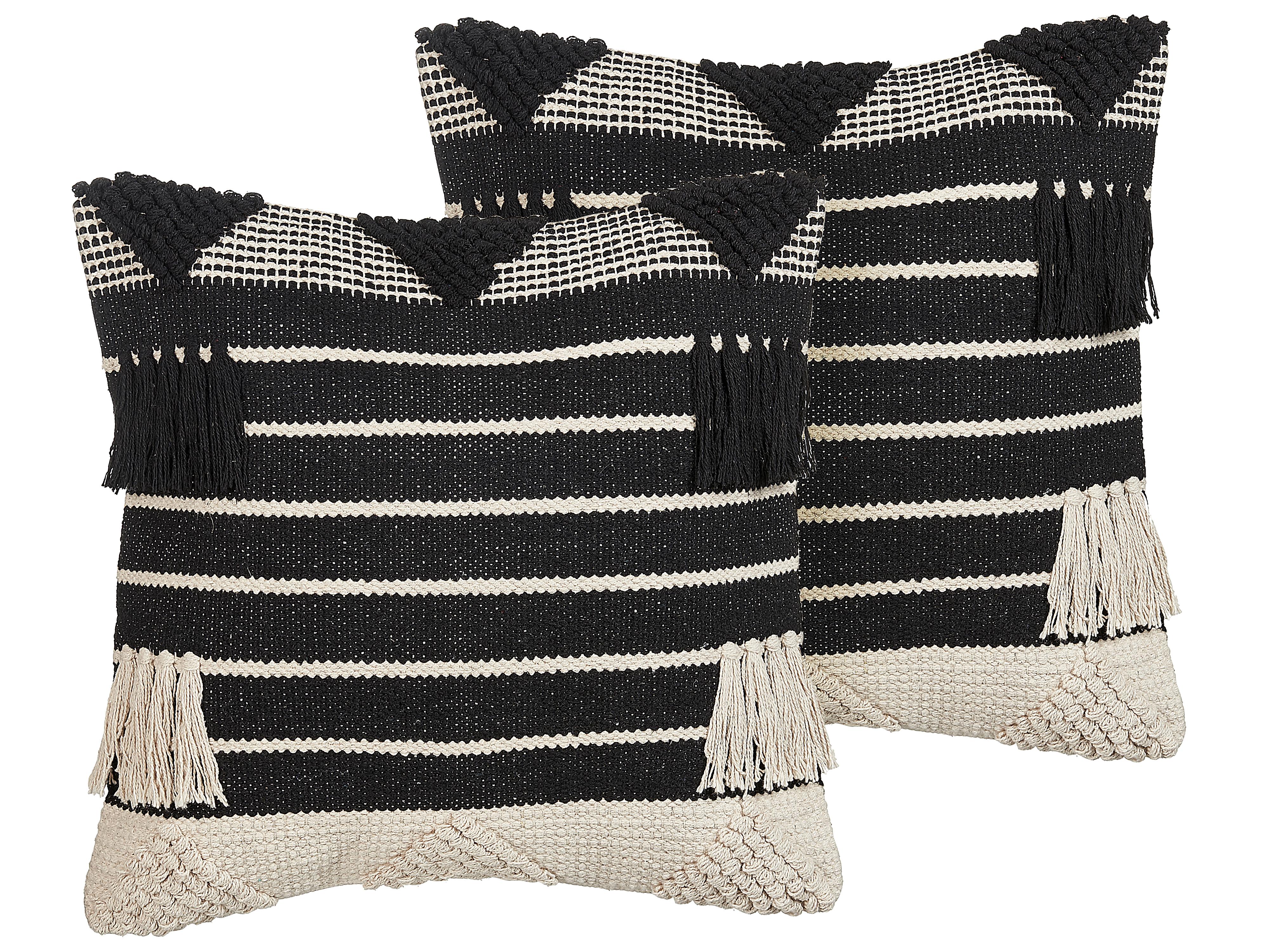 Set van 2 sierkussens CHITTOOR Katoen 50 x 50 cm Zwart geometrisch patroon