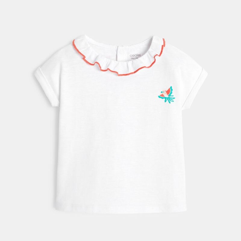 T-shirt col volanté patch toucan blanc bébé fille Blanc