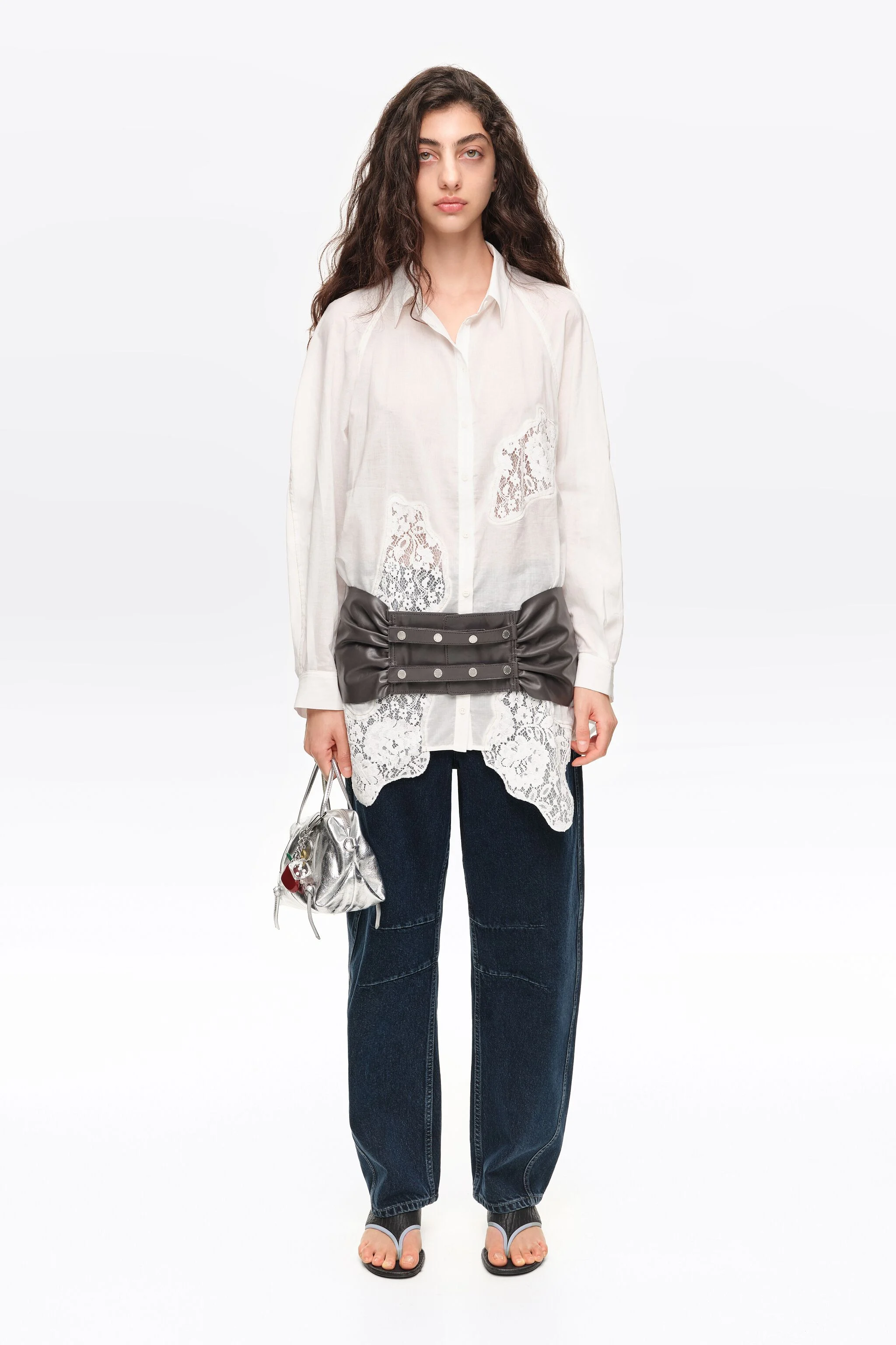 Camiseta de renda oversized cor marfim