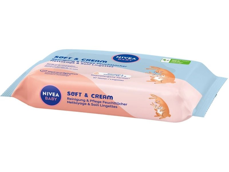NIVEA BABY Feuchttücher Soft & Cream Multipack 4 x 57 Stück Soft & Cream Wipes für zarte Babyhaut
