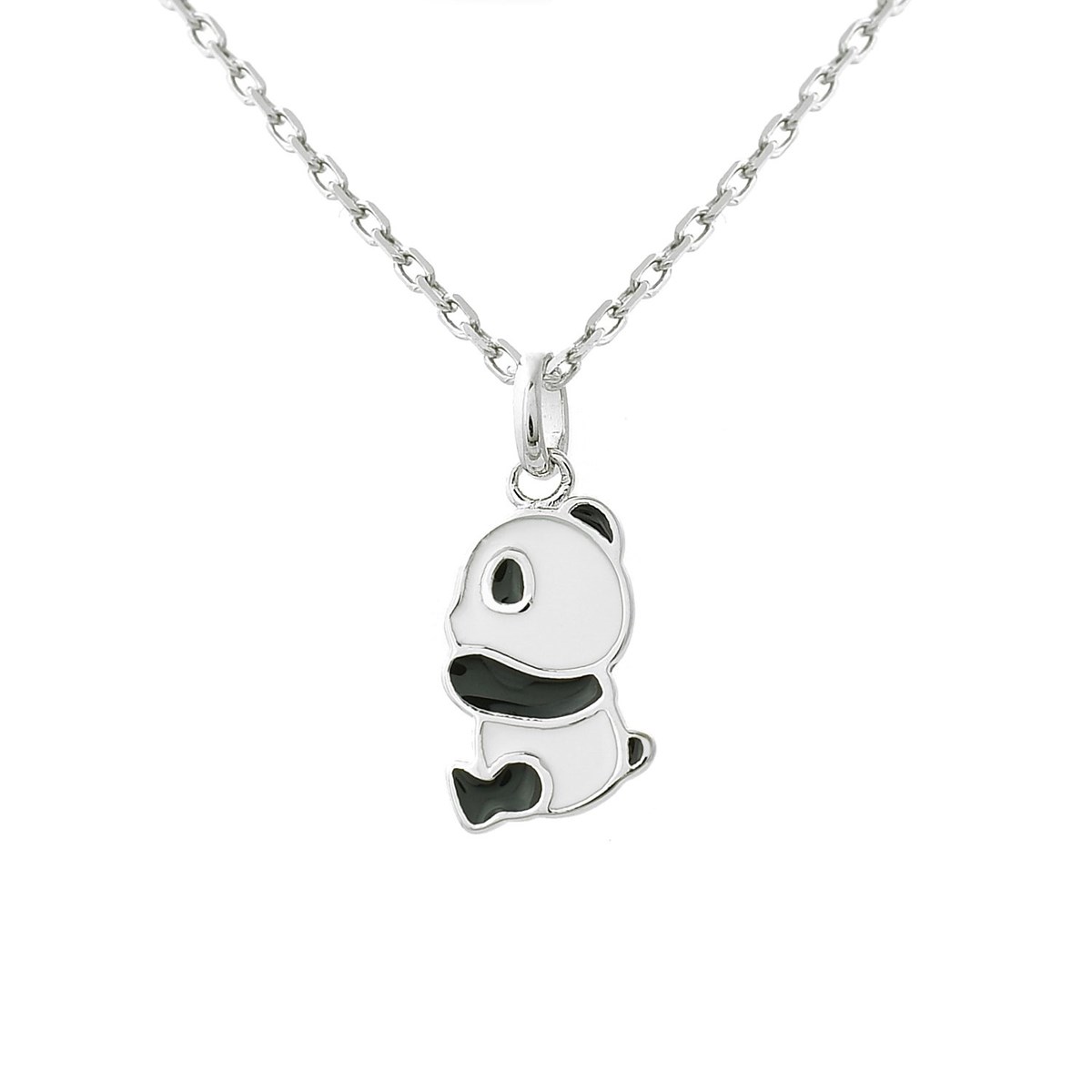 Collier panda émail blanc et noir Argent 925 Rhodié