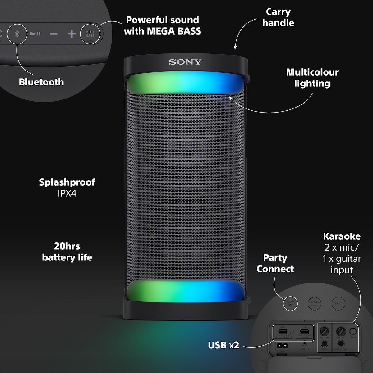 Sony bærbar trådløs høyttaler SRS-XP500 (sort)