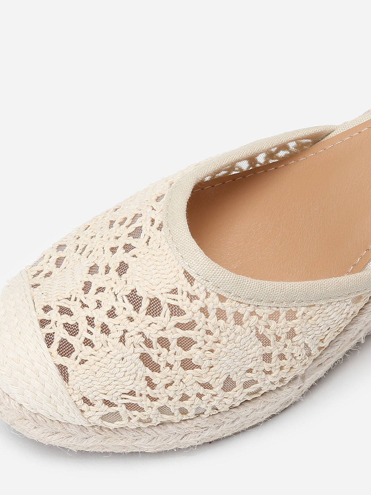 Espadrilles compensées dentelées à nouer- Beige
